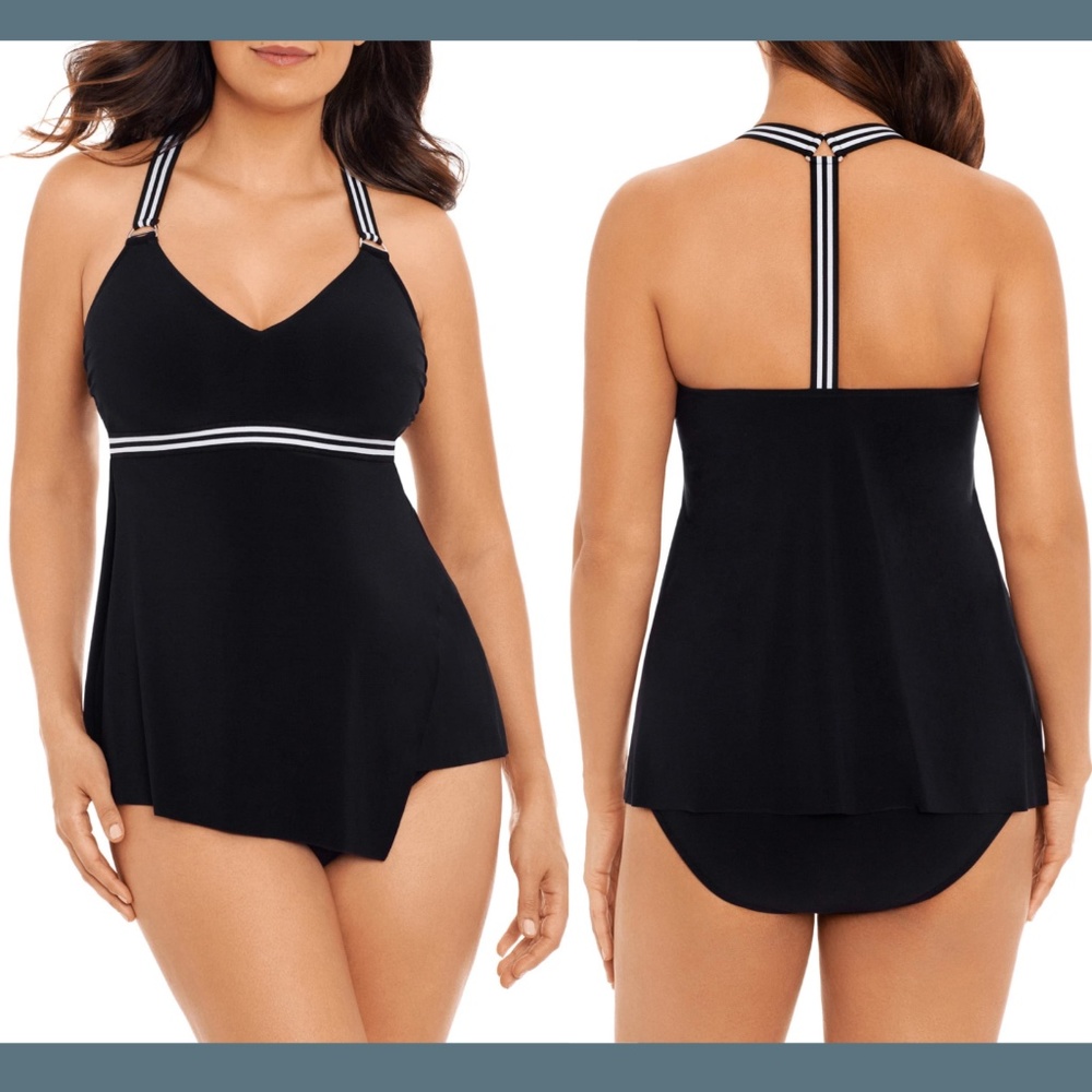 NWT $118 Magicsuit Carly Halter‎ Tankini Top in Black/White [SZ 8 ]